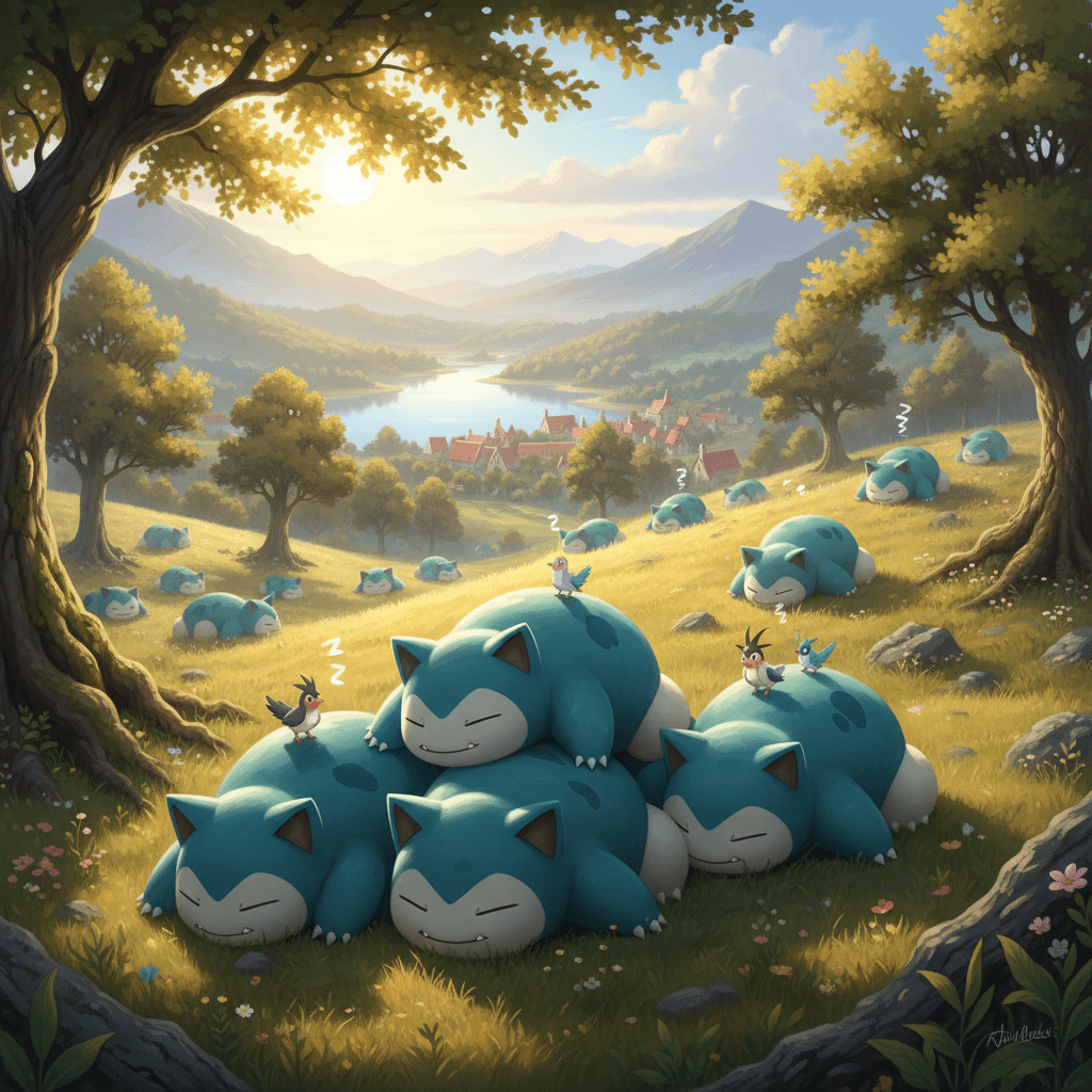 잠만보 수십마리가 낮잠자는 사진