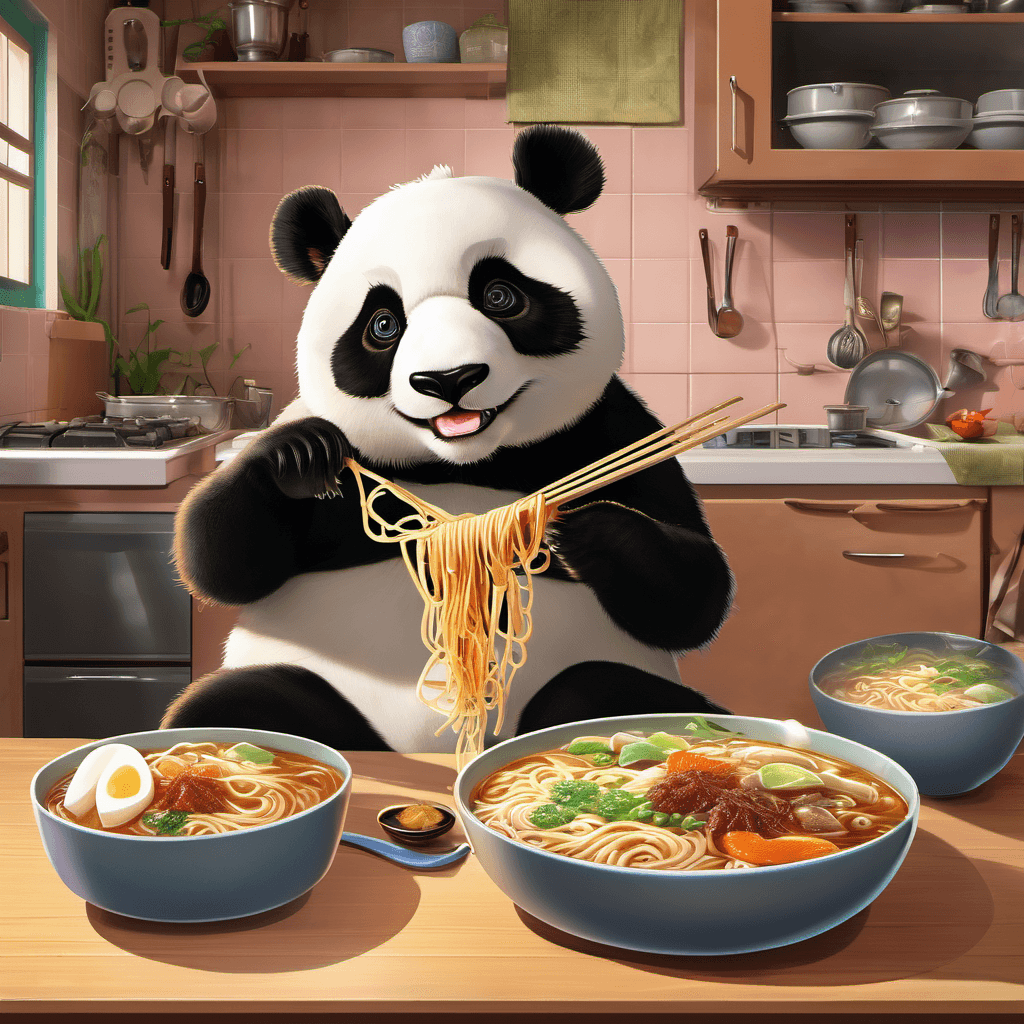 라면을 먹는 판다