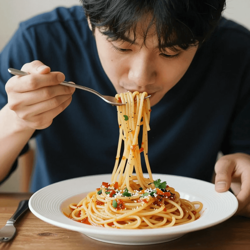 스파게티를 먹는 사람
