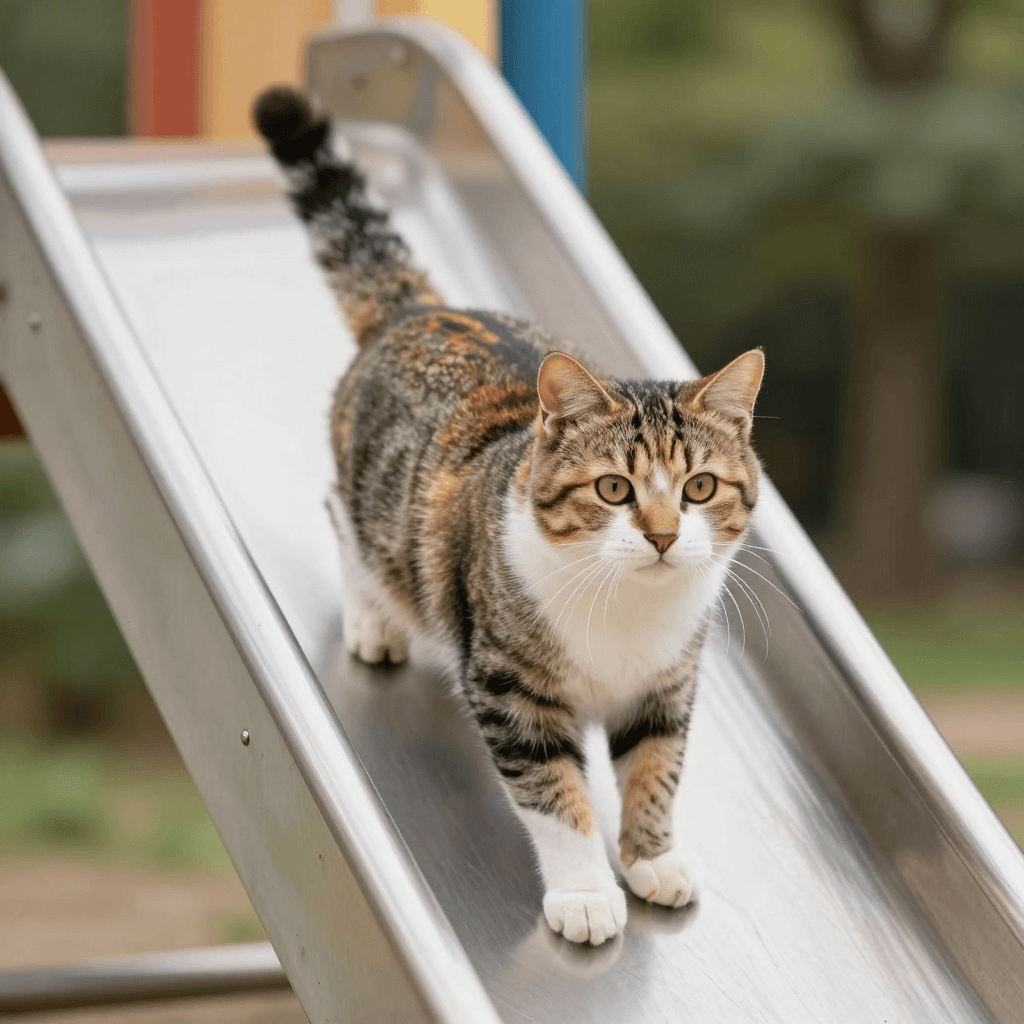 미끄럼틀 타는 마시는 고양이