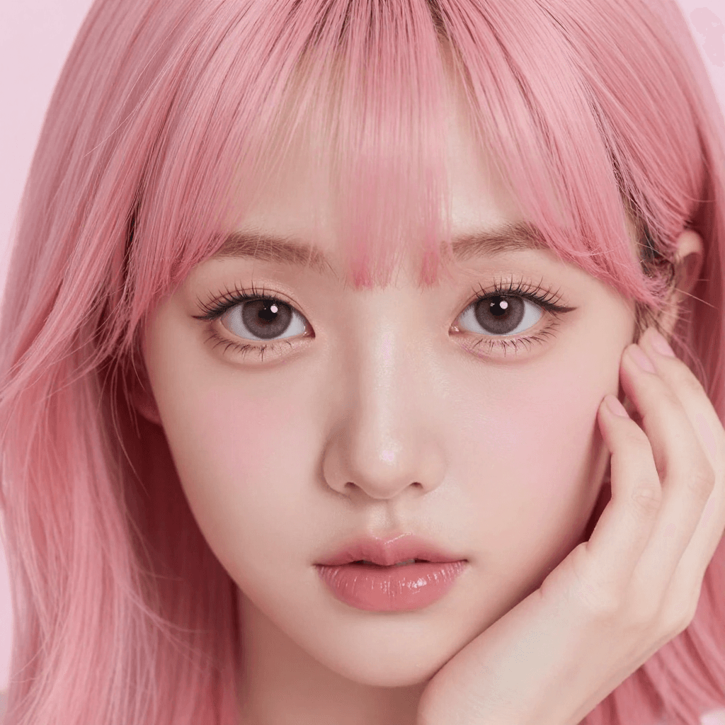 눈을 맞는 핑크 머리 소녀