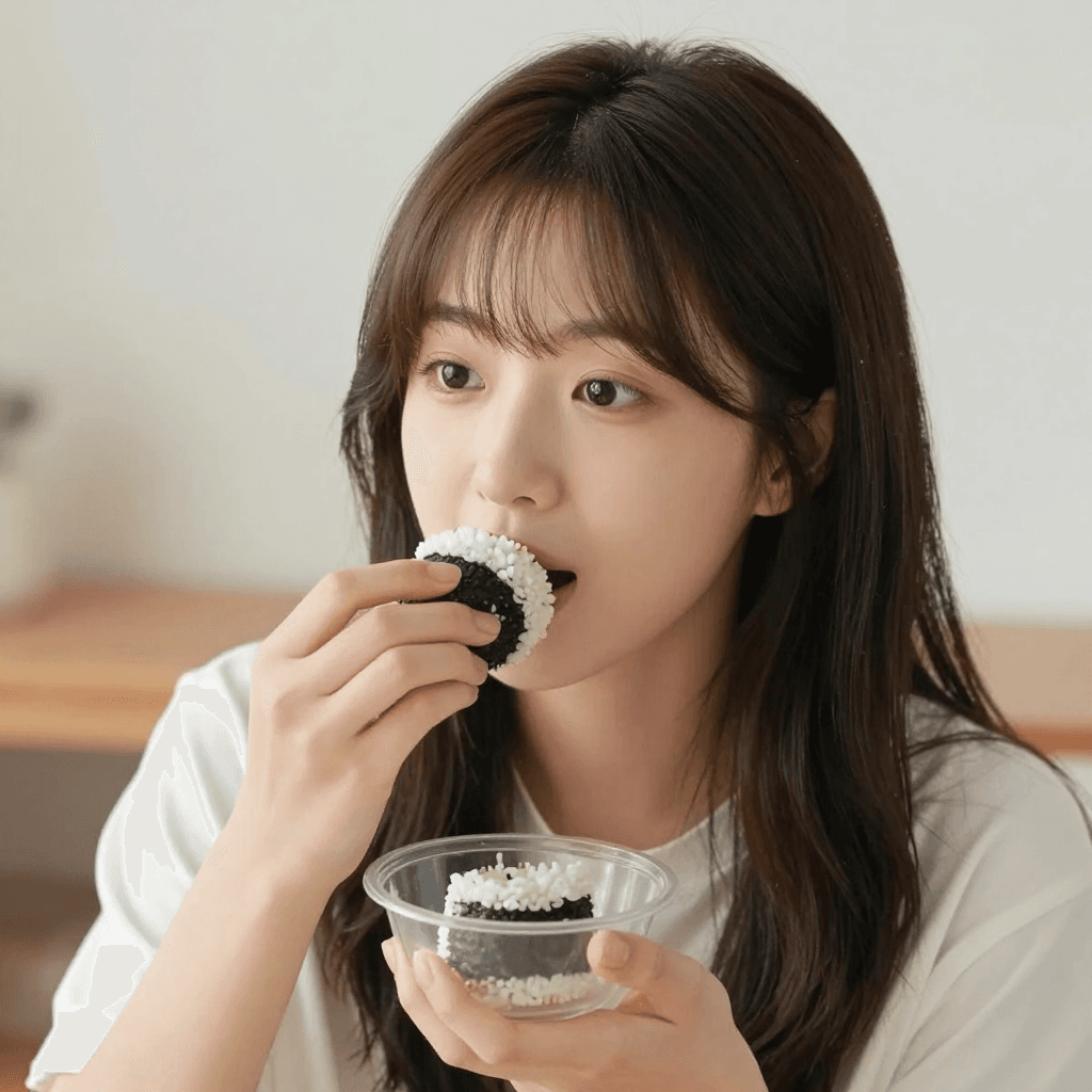 주먹밥을 먹는 소녀