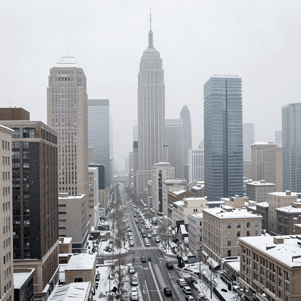 snowing city