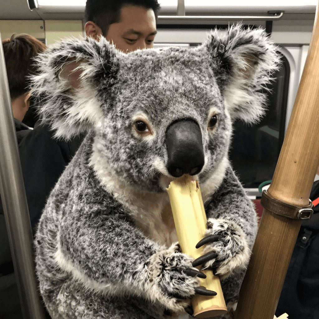 지하철에서 대나무 먹는 코알라