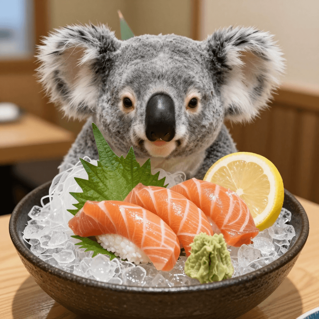 at the city 연어 초밥 먹는 코알라