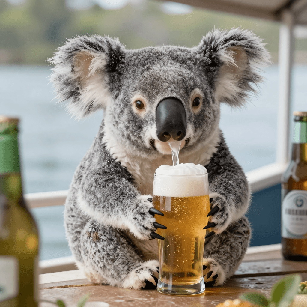 on the boat 맥주를 마시는 코알라