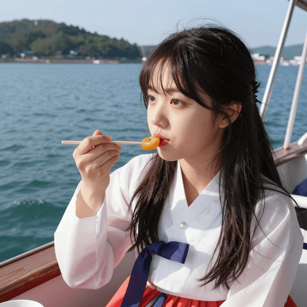on the boat 막걸리를 마시는 소녀