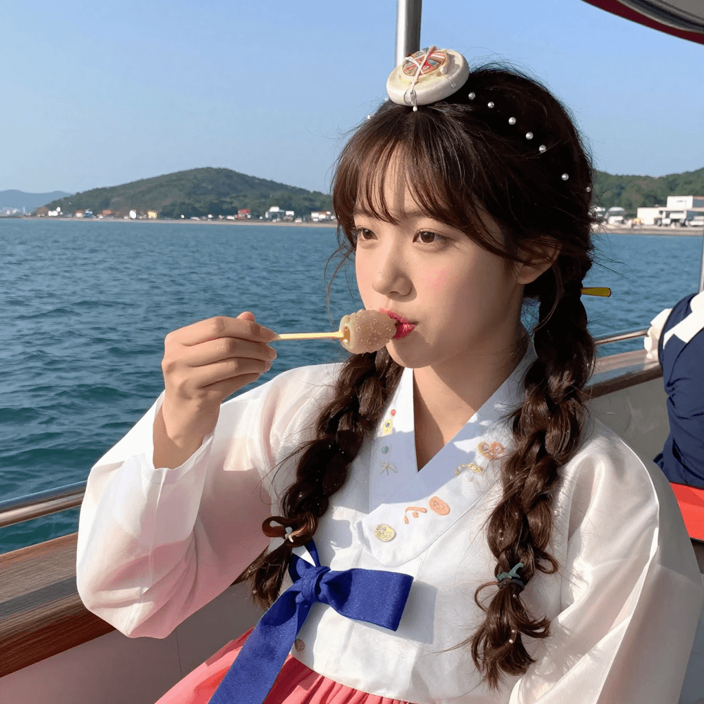 on the boat 막걸리를 마시는 소녀