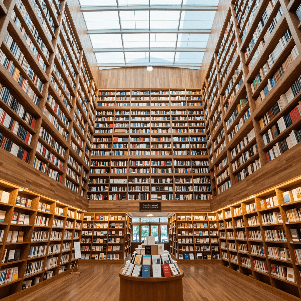 책이 천장까지 쌓여 있는 웅장한 도서관