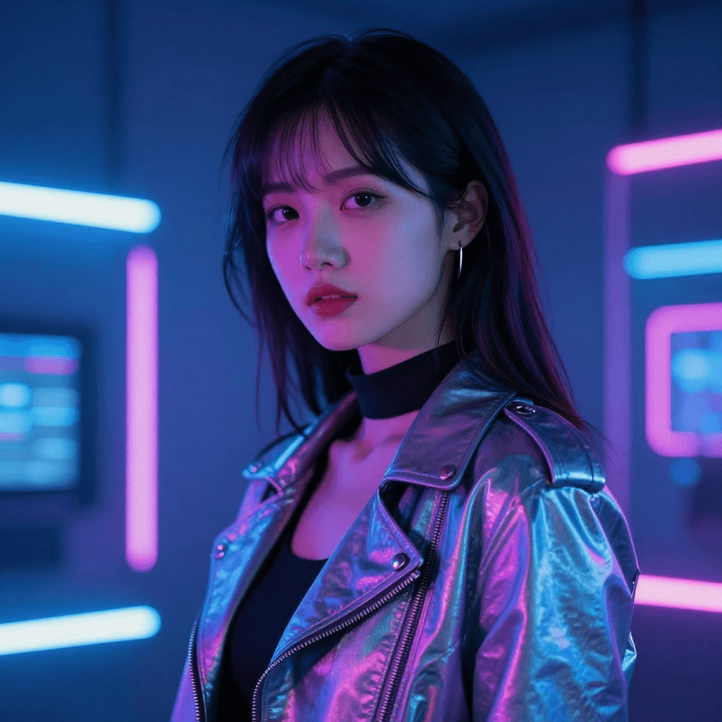 네온 빛이 감도는 사이버펑크 여성