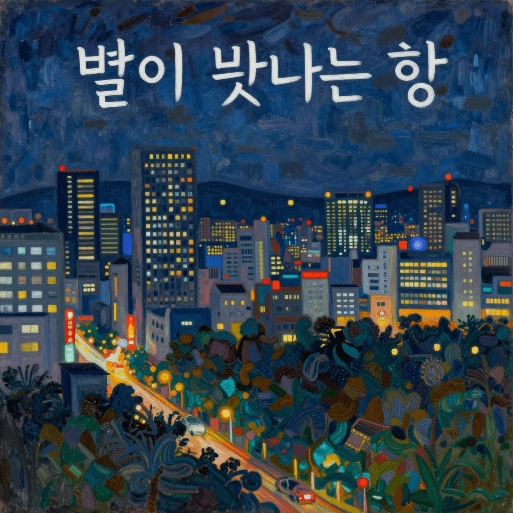 고흐의 '별이 빛나는 밤' 스타일로 그린 서울 야경
