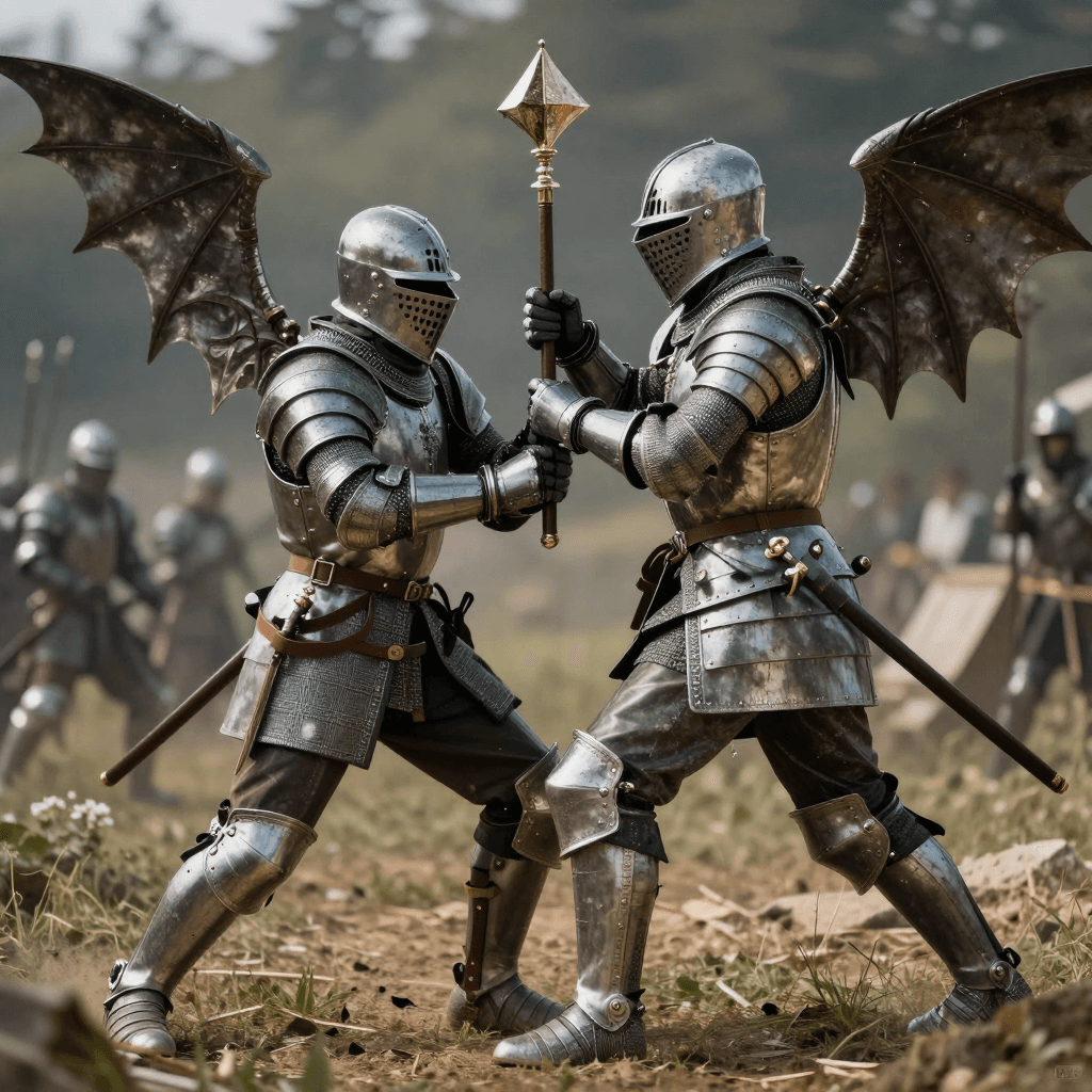 드래곤과 싸우는 중세 기사의 서사적 전투