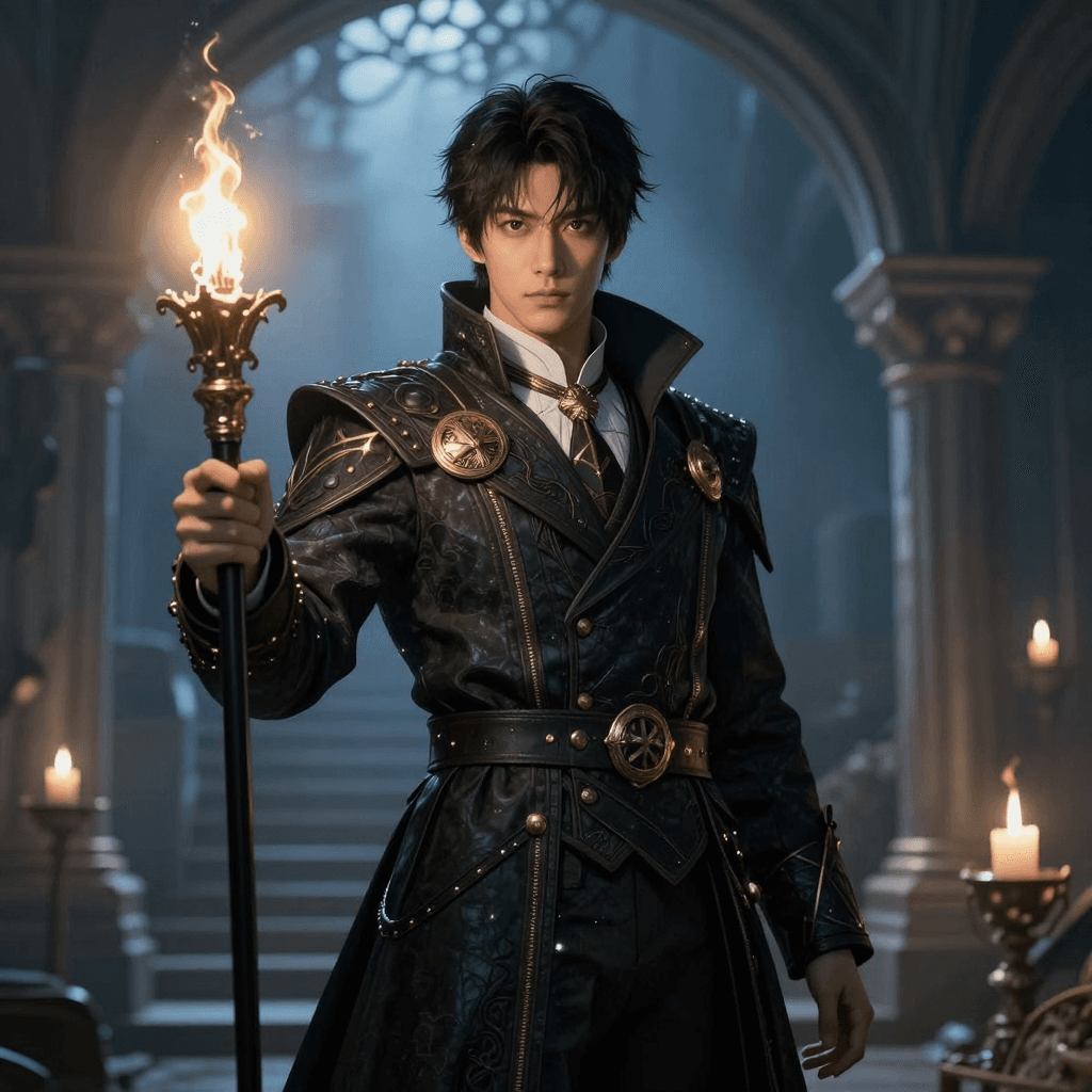 빛나는 마법진을 그리고 있는 마법사