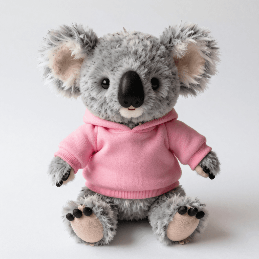 핑크색 옷을 입고 있는 털이 보송보송한 빈티지 코알라 인형