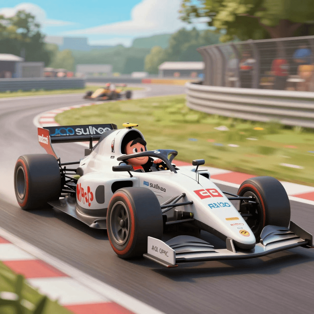 카툰 렌더링 스타일의 레이싱 자동차 경주