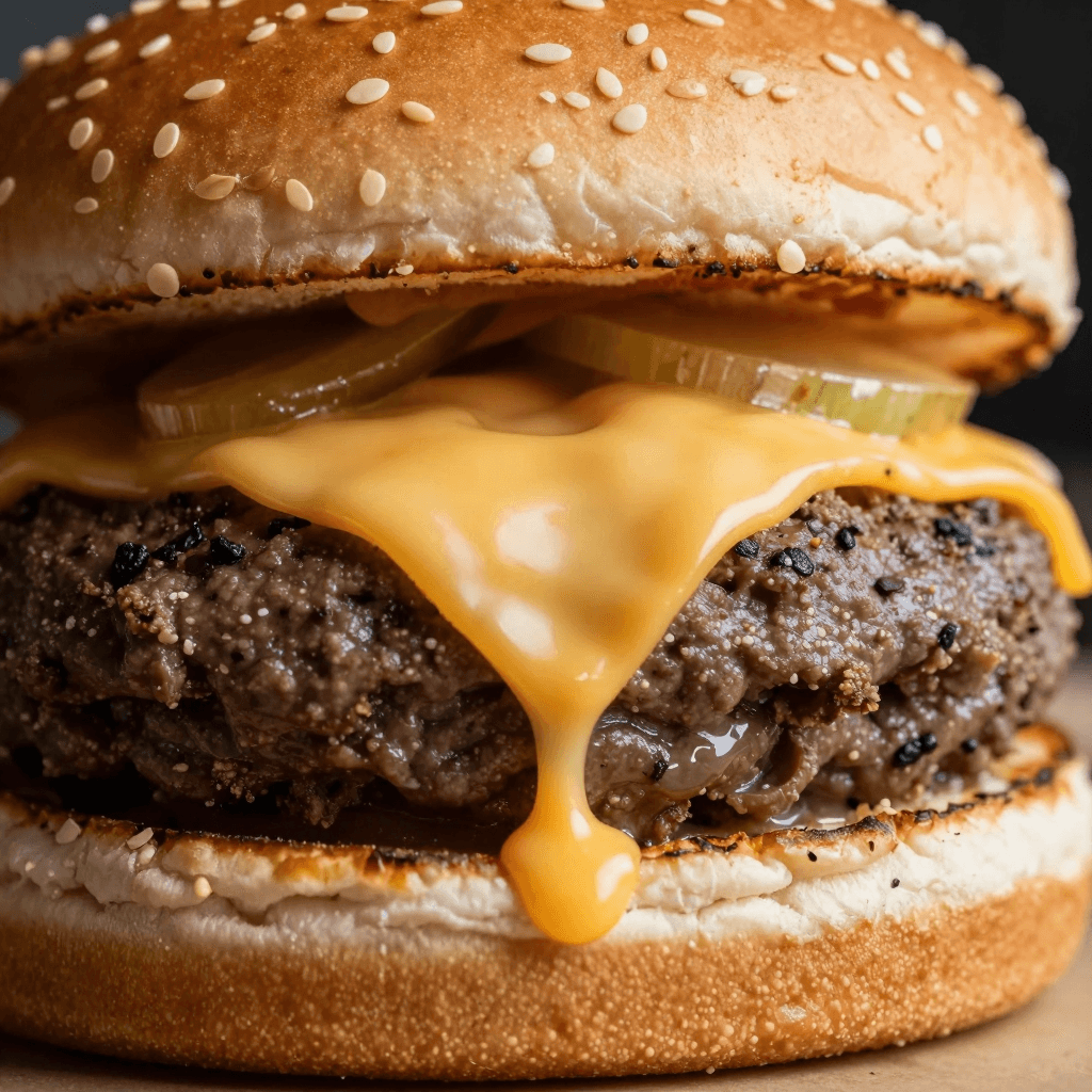 치즈가 흘러내리는 수제 버거 접사