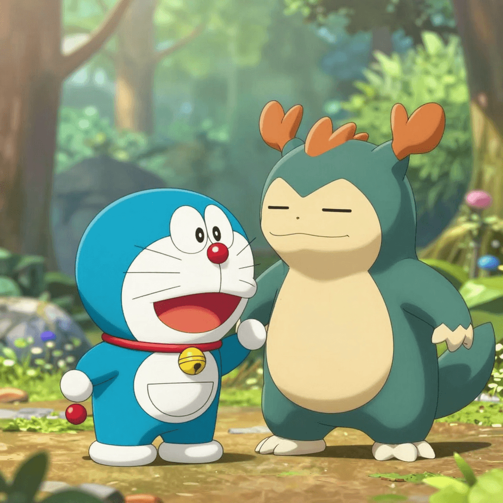 도라에몽과 싸우는 snorlax