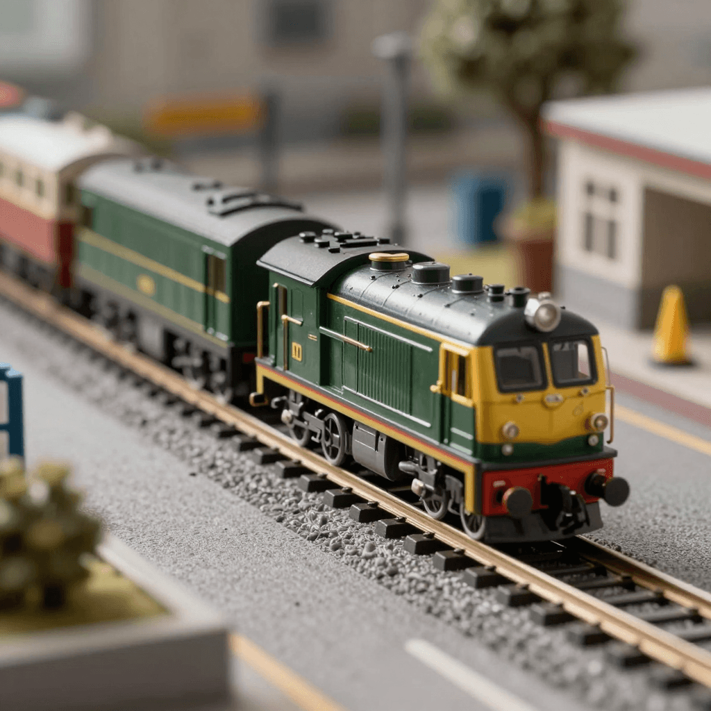 철길 위를 달리는 장난감 기차 세트