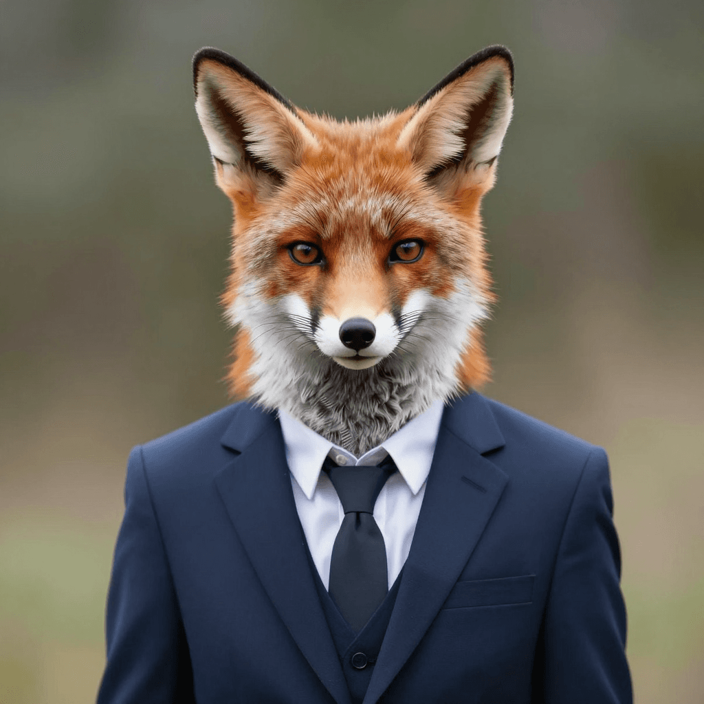 말끔한 정장을 차려입은 똑똑해 보이는 여우