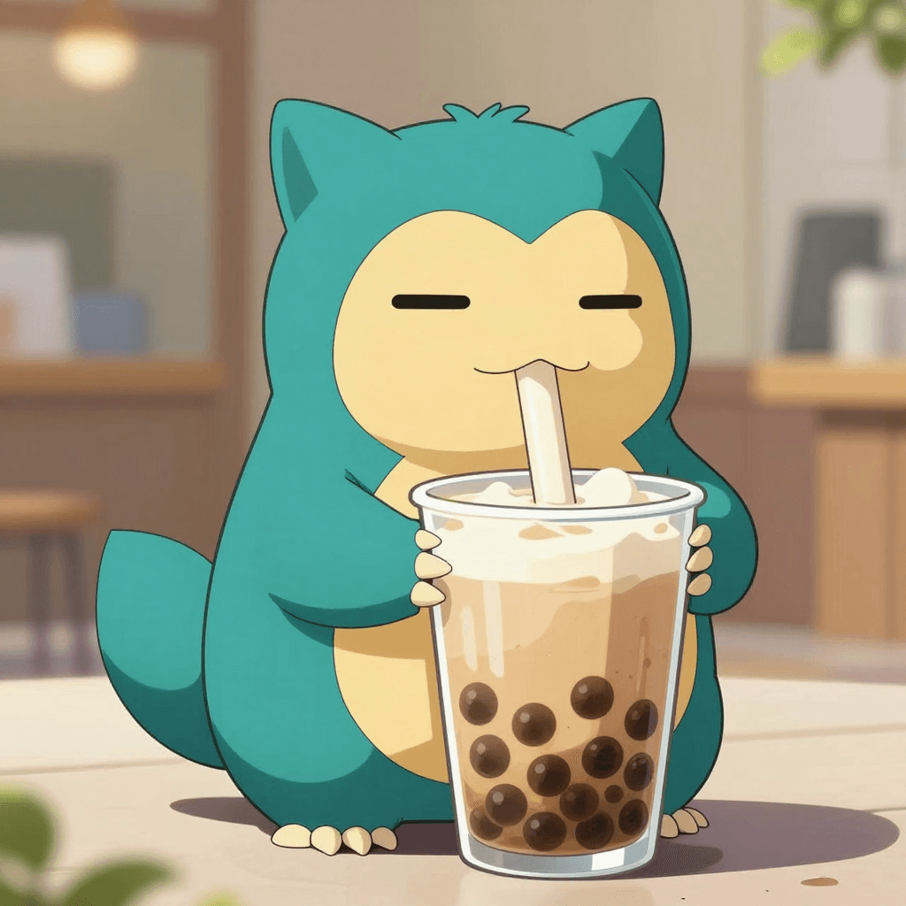 버블티를 마시는 snorlax
