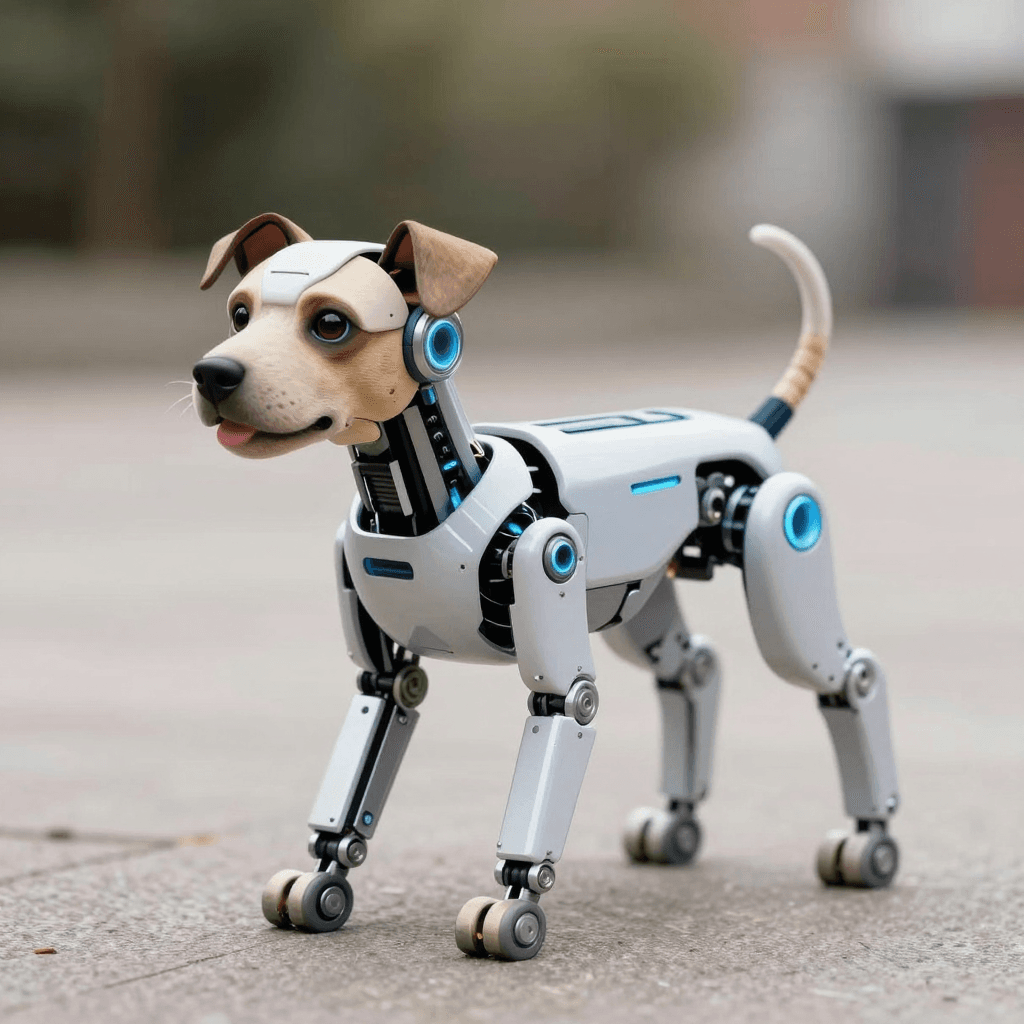 진짜 강아지를 산책시키는 로봇 강아지