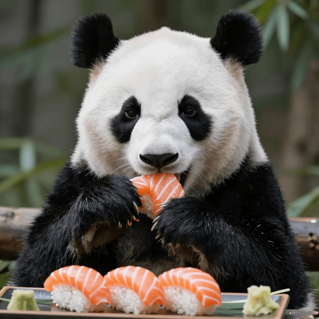 연어 초밥을 먹는 판다