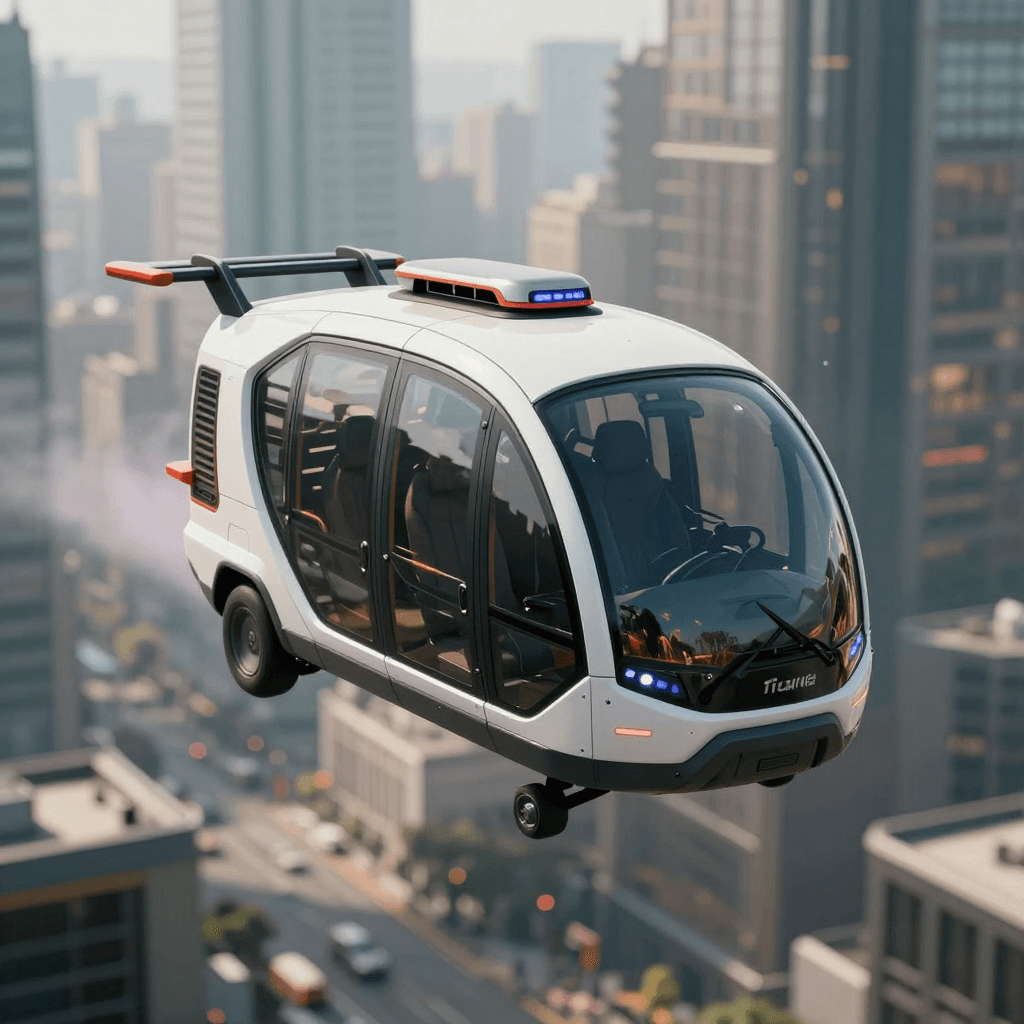 날아다니는 택시들이 가득한 2077년의 미래 도시