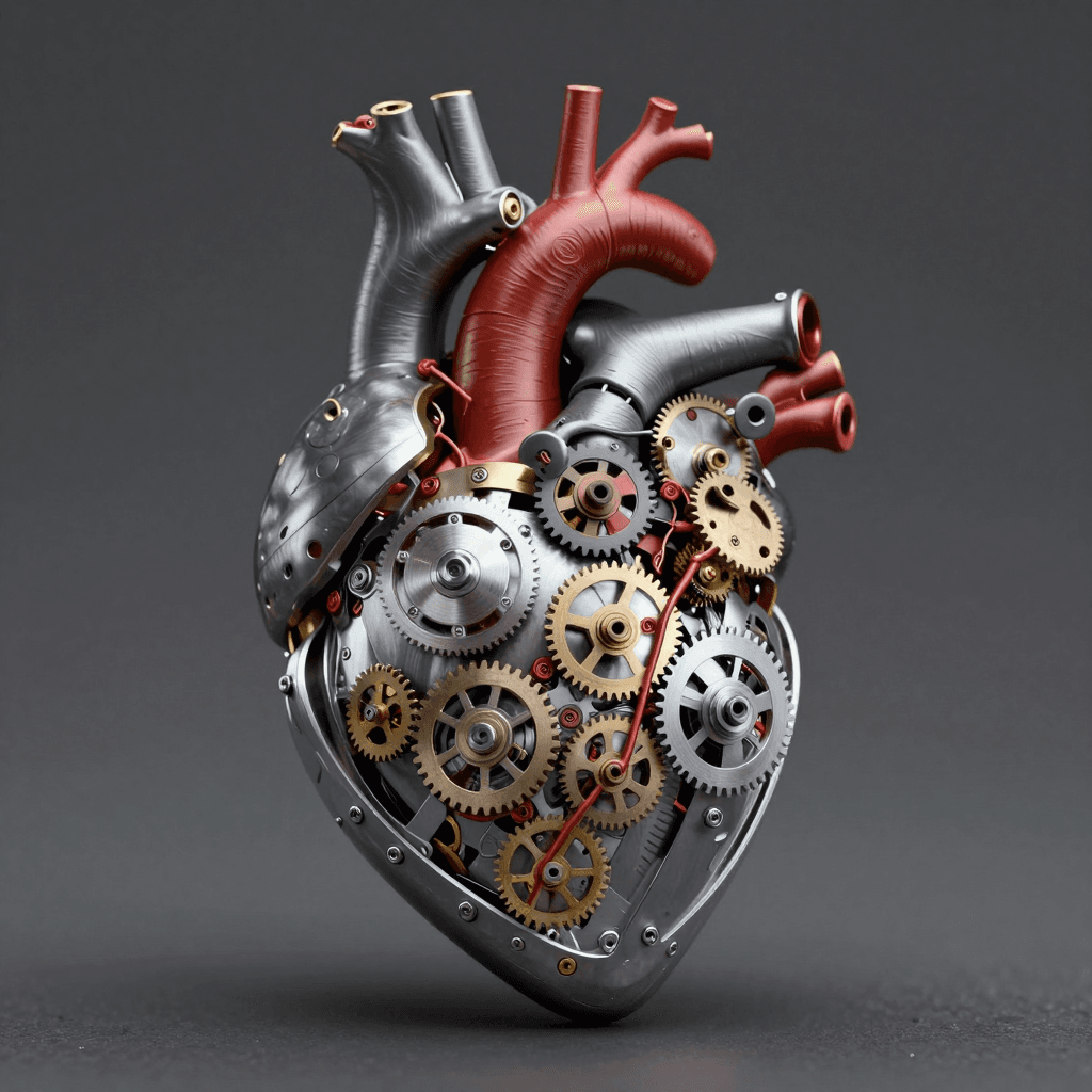 시계 부품으로 만들어진 정교한 기계 심장
