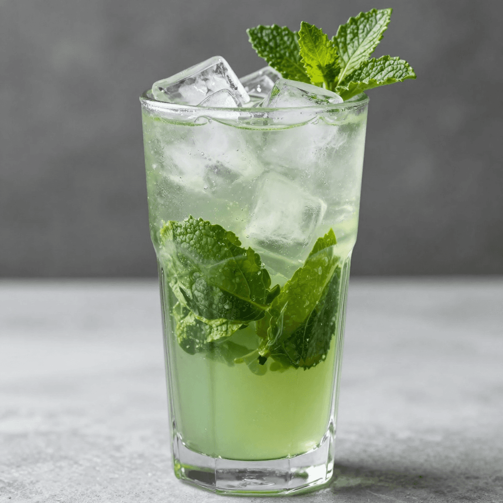 얼음이 가득 담긴 시원한 모히또 칵테일 한 잔