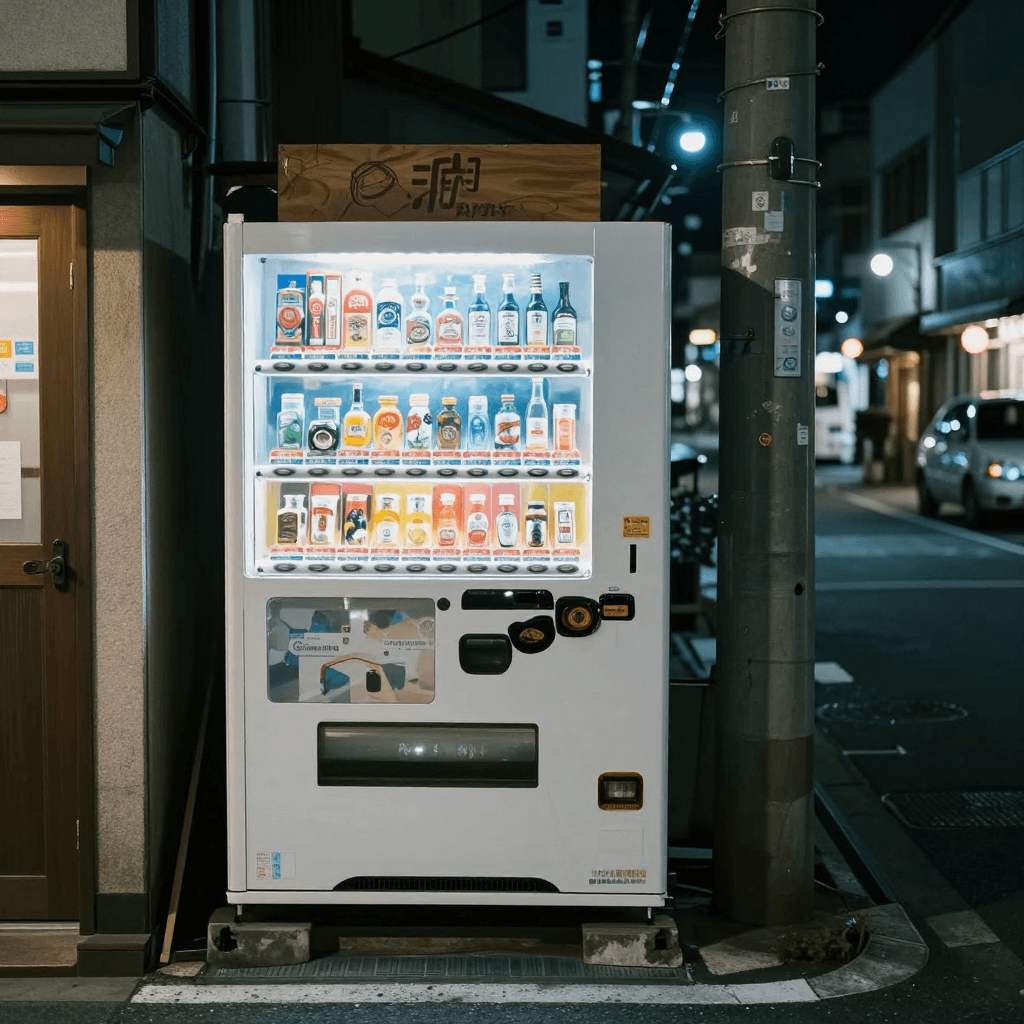 일본 골목길의 감성적인 자판기 야경