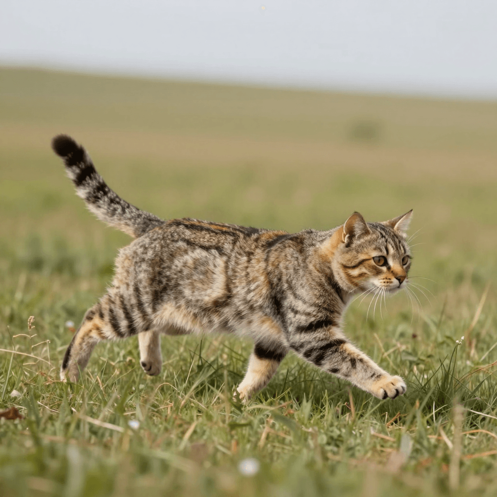 광활한 초원을 달리는 고양이의 역동적인 모습