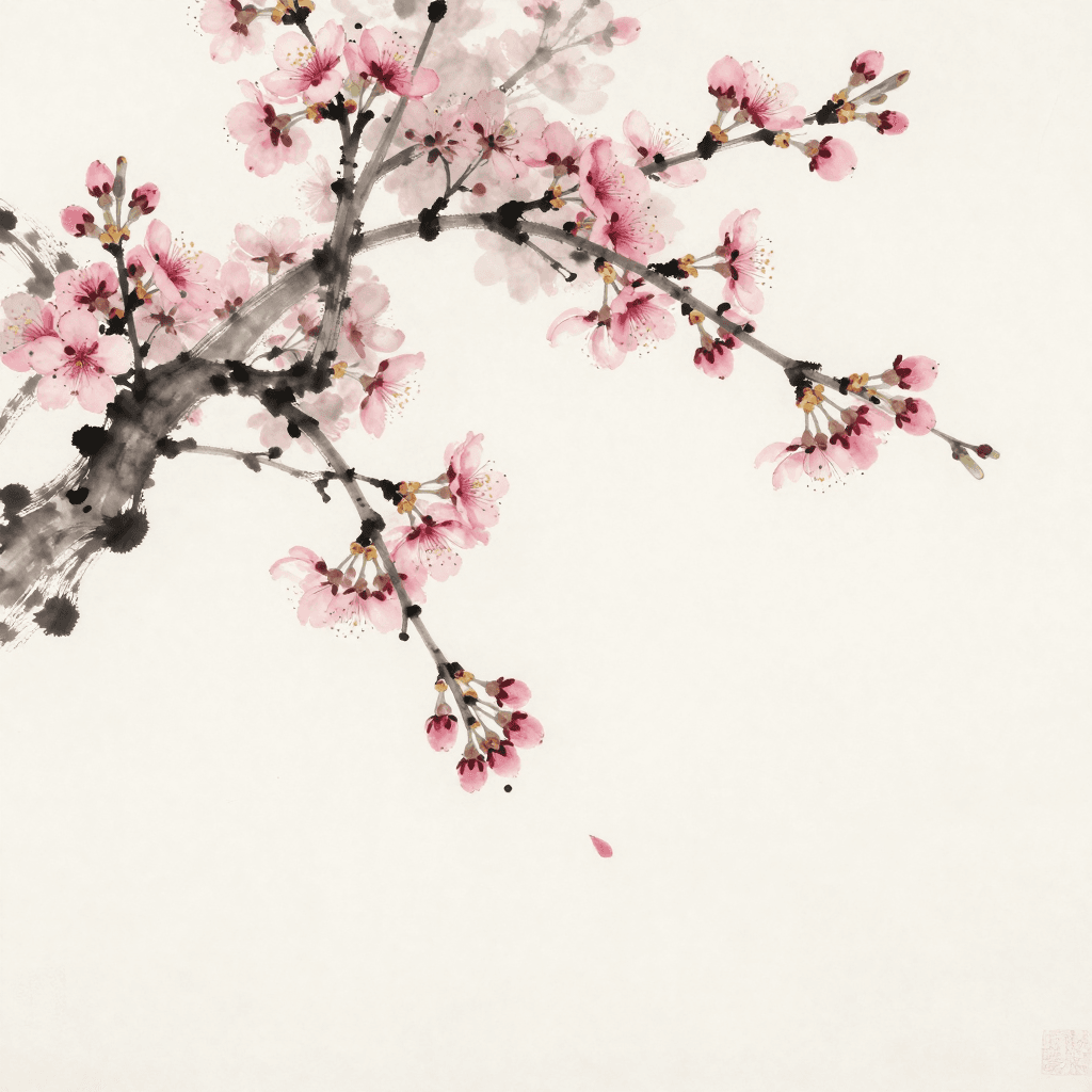 여백의 미가 느껴지는 동양화 스타일의 매화