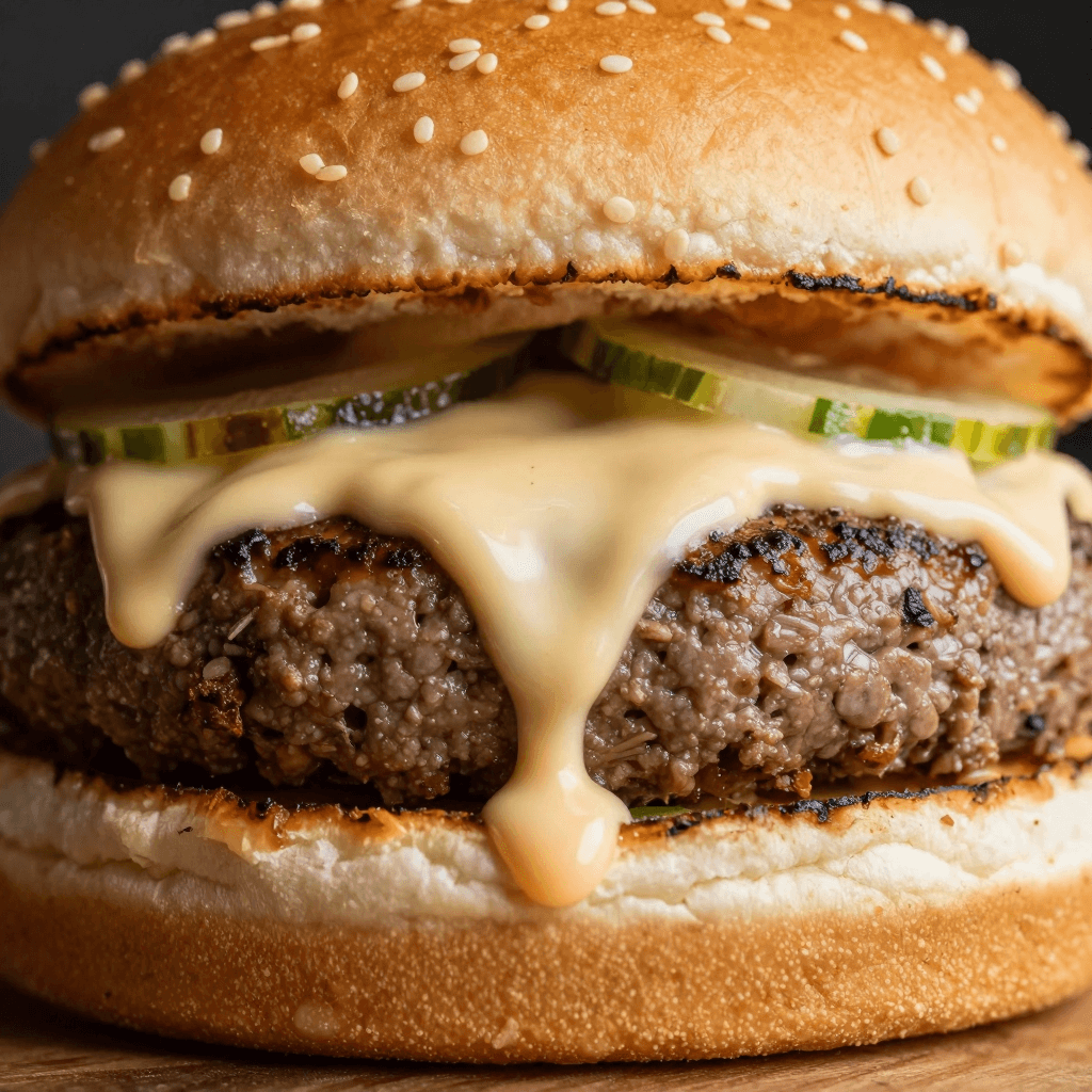 소스가 흘러내리는 수제 버거 접사