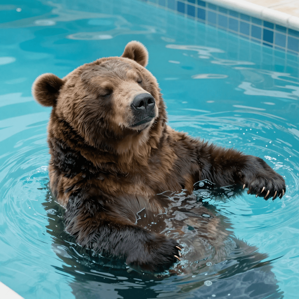 수영장에서 잠자는 곰