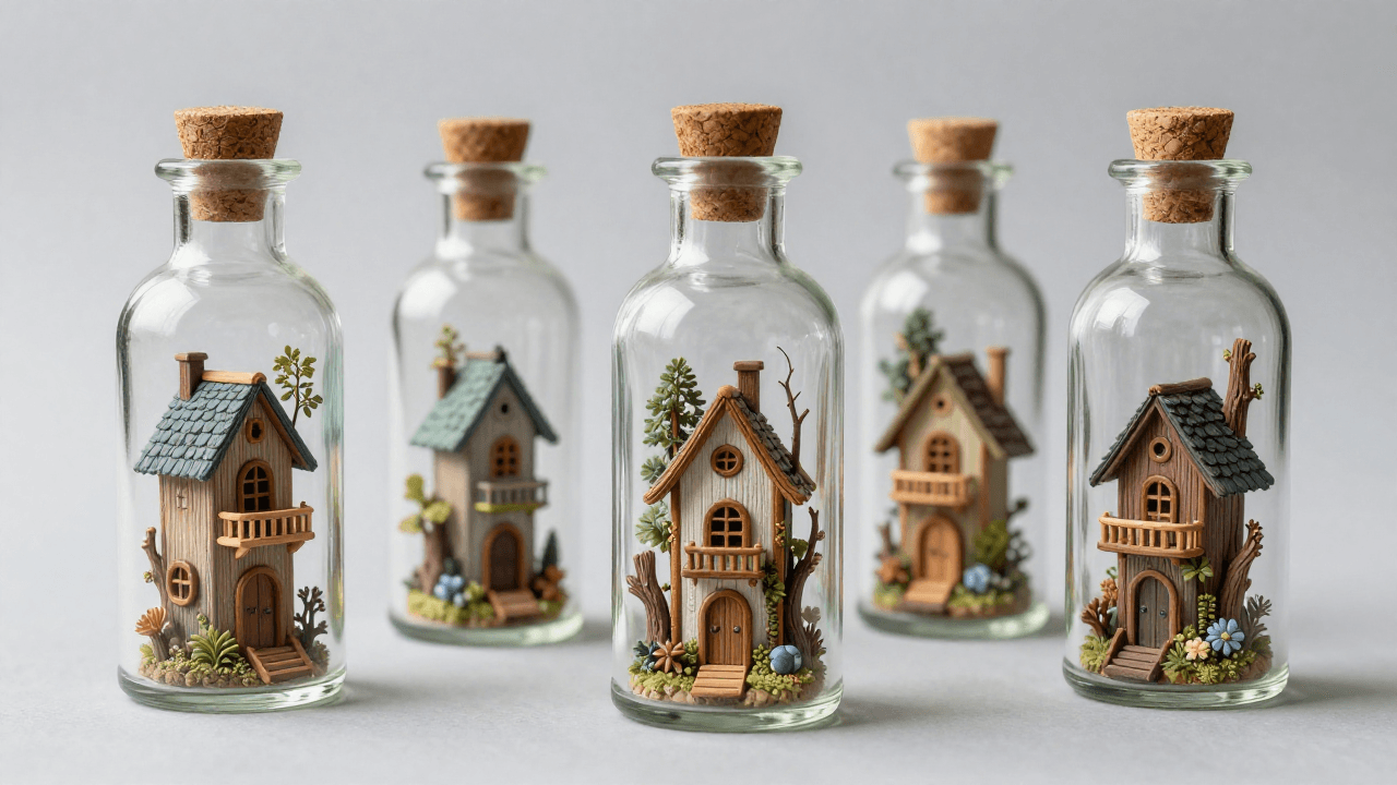 유리병 안에 담긴 작고 정교한 요정의 집