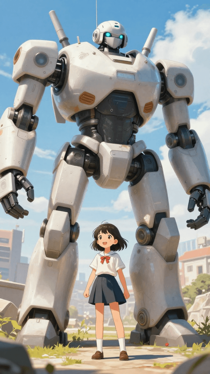 거대한 로봇과 교감하는 작은 소녀