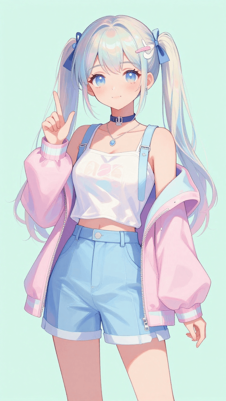 파스텔 고스(Pastel Goth) 스타일의 소녀 캐릭터