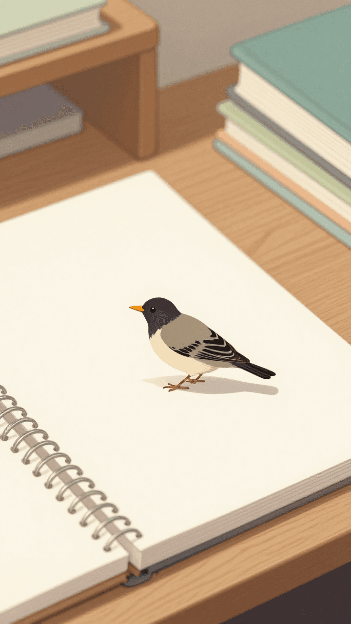 책상 위에 놓인 종이학 한 마리