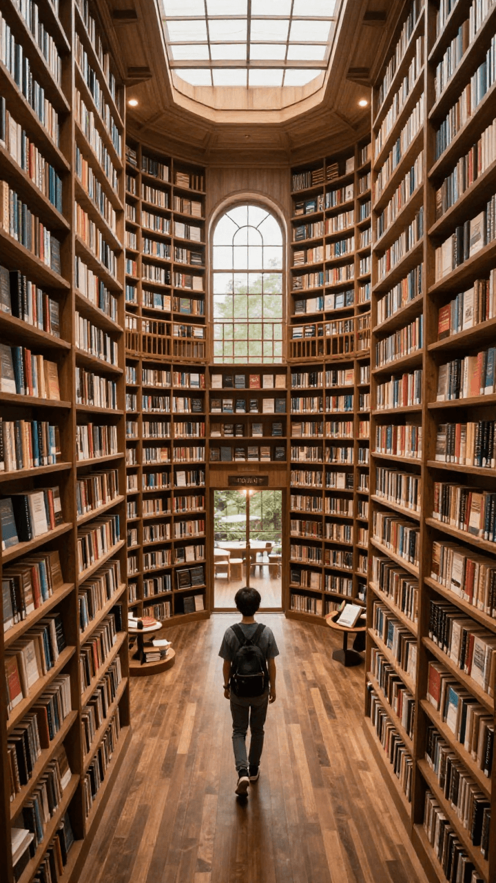 책이 날아다니는 신비로운 마법 도서관