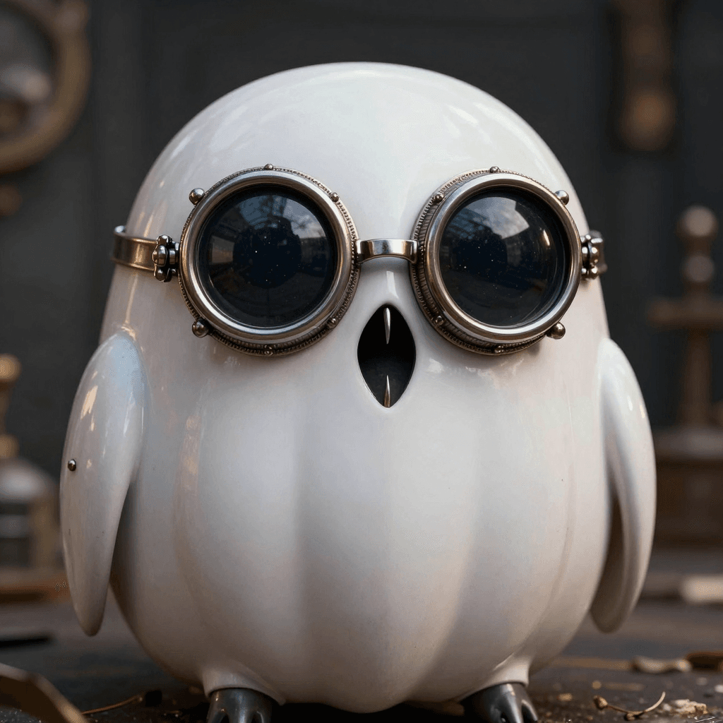 기계 태엽과 고글을 착용한 스팀펑크 올빼미